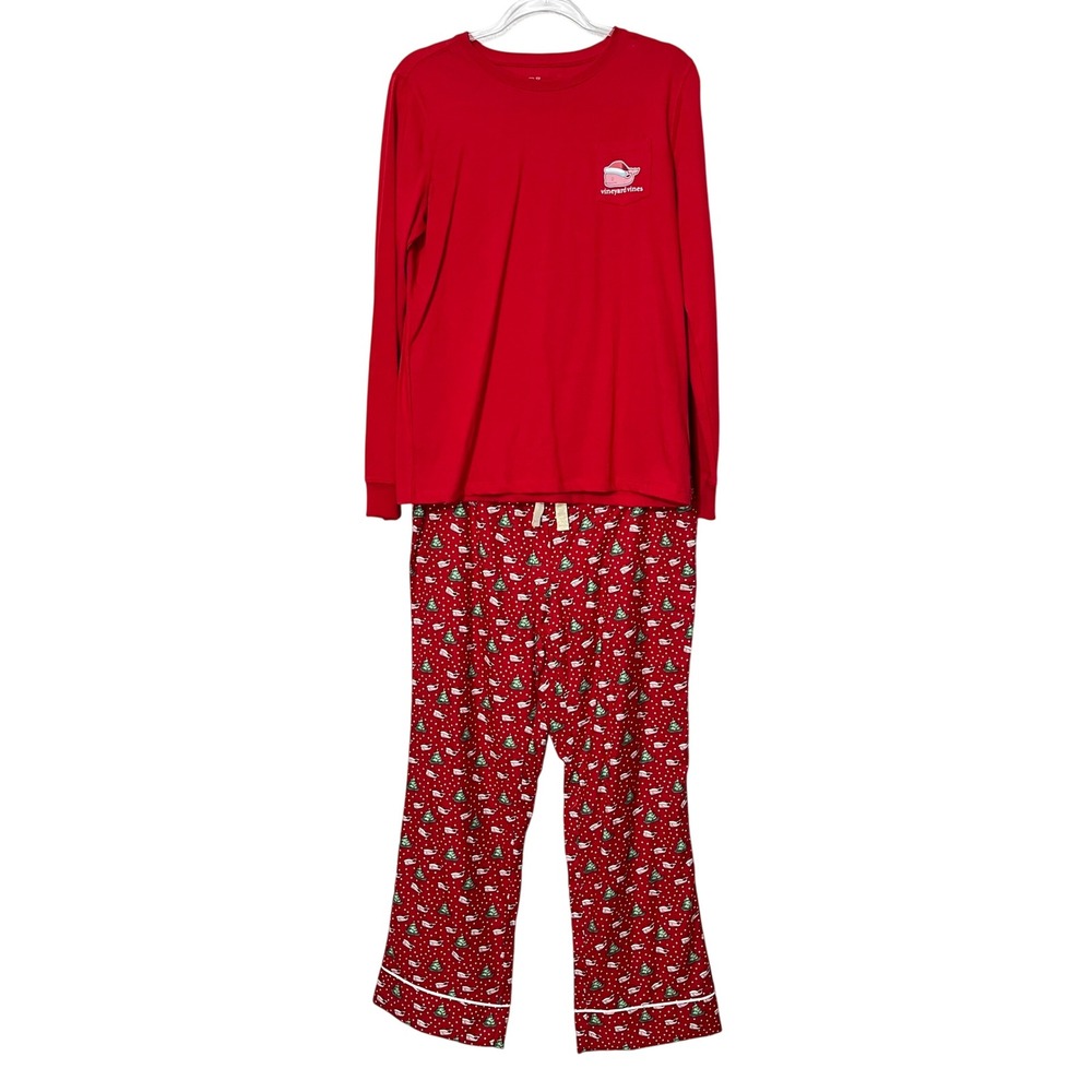 Vineyard‎ Vines Pajama Set Mens Medium Red Santa Whale Christmas Flannel